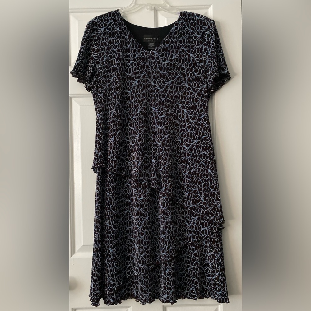 Connected layered dark brown and blue dress. Size 14 petite.